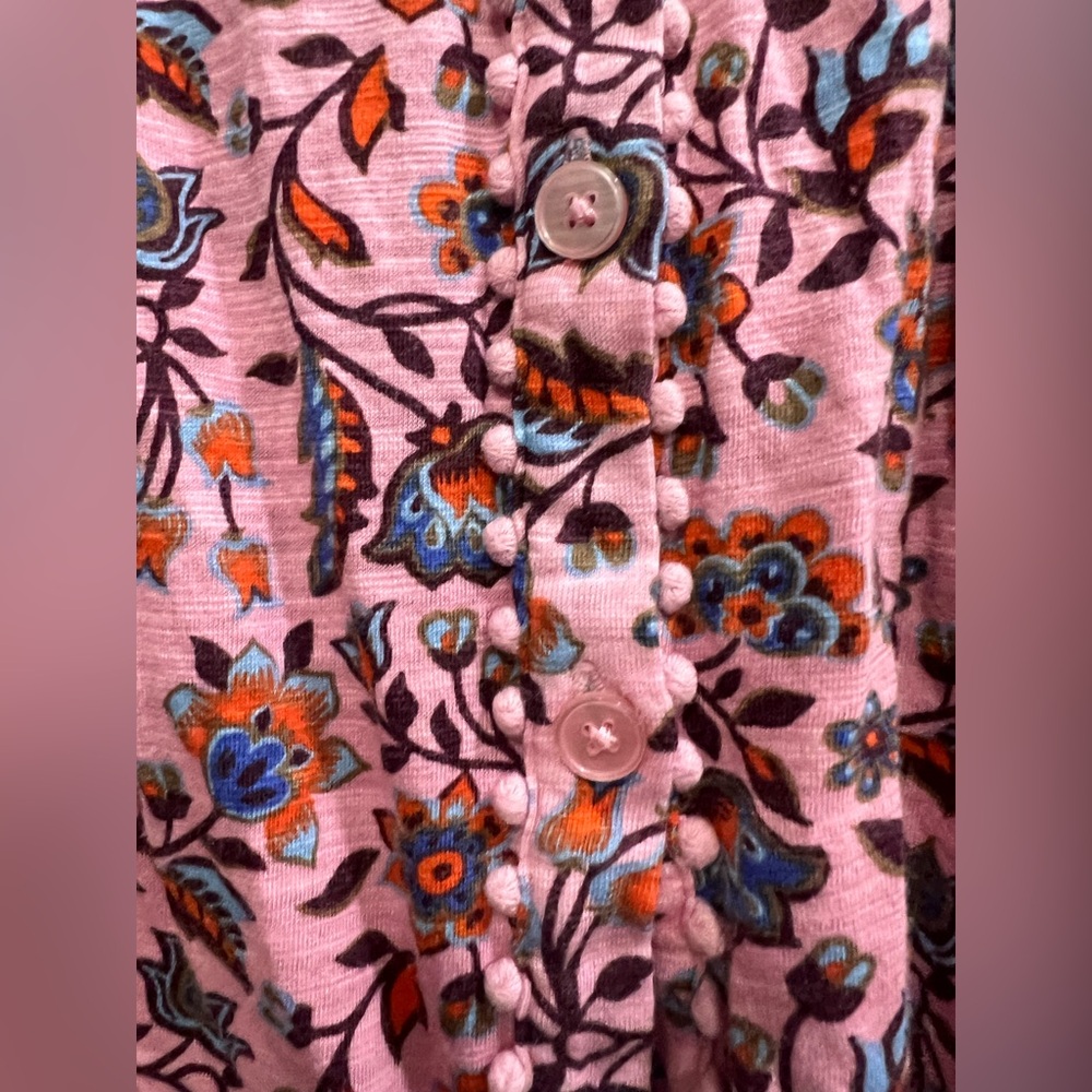 Boden Floral Printed Pink Jersey Blouse Long Ballon Sleeve Boho Button Up Top - Picture 7 of 9